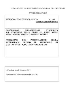 RESOCONTO STENOGRAFICO N. 100 EDIZIONE PROVVISORIA