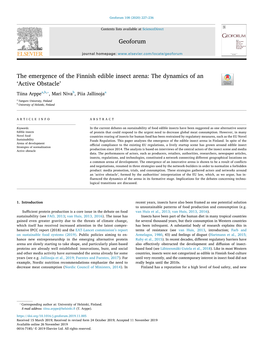 The Emergence of the Finnish Edible Insect Arena the Dynamics of An