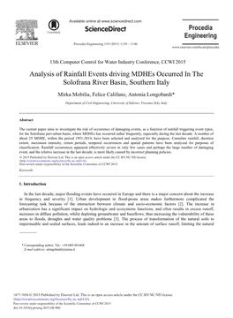 Analysis of Rainfall Events Driving Mdhes Occurred in the Solofrana River Basin, Southern Italy