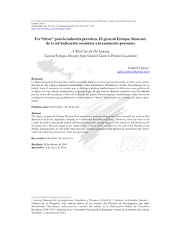 Para La Industria Petrolera. El General Enrique Mosconi: De La Reivindicación Socialista a La Exaltación Peronista Gabriel Carrizo H-Industri@, Año 10, Nro