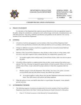 Departmental Regulations General Order 38 Concord Police Department Effective Date:1/1996 Revision Date: 11/2017 Review Date: 11/2017 I.D