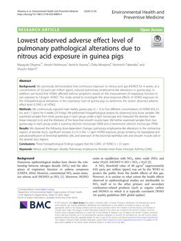 Lowest Observed Adverse Effect Level of Pulmonary Pathological