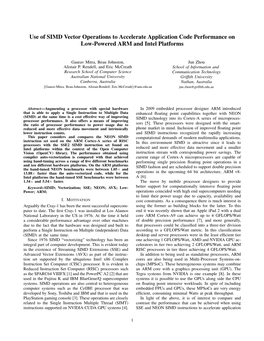 Use of SIMD Vector Operations to Accelerate Application Code Performance on Low-Powered ARM and Intel Platforms