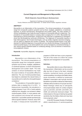 Current Diagnosis and Management of Myocarditis