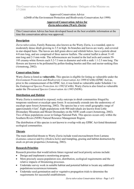 Approved Conservation Advice for Zieria Tuberculata (Warty Zieria)