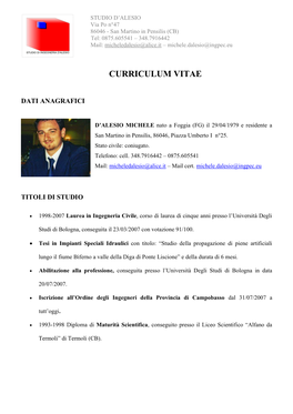 Curriculum Michele D'alesio 2019