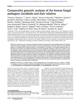 Comparative Genomic Analyses of the Human Fungal Pathogens Coccidioides and Their Relatives