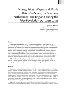 Money, Prices, Wages, and 'Profit Inflation' in Spain, the Southern