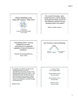 Atomic Modeling in the Early 20Th Century