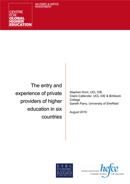 The Entry and Experience of Private Providers of Higher Education in Six