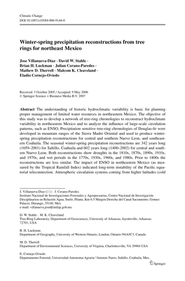 Winter-Spring Precipitation Reconstructions from Tree Rings for Northeast Mexico