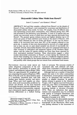 Dictyostelid Cellular Slime Molds from Hawai'i1