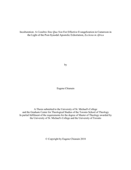 Inculturation: a Conditio Sine Qua Non for Effective Evangelization in Cameroon in the Light of the Post-Synodal Apostolic Exhortation, Ecclesia in Africa