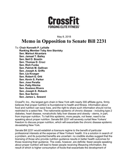 Memo in Opposition to Senate Bill 2231