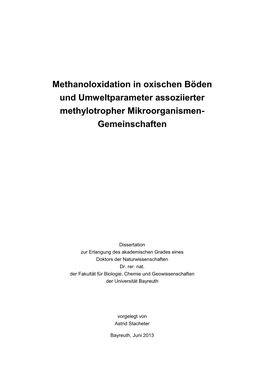 Methanoloxidation in Oxischen Böden Und Umweltparameter Assoziierter Methylotropher Mikroorganismen- Gemeinschaften