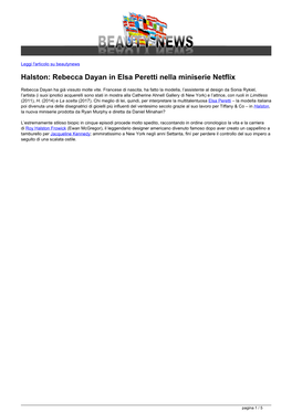 Halston: Rebecca Dayan in Elsa Peretti Nella Miniserie Netflix