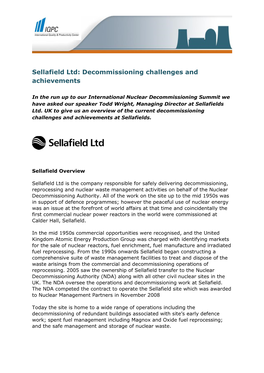 Sellafield Ltd: Decommissioning Challenges and Achievements