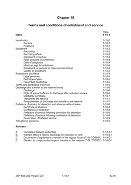 Chapter 18 Terms and Conditions of Enlistment and Service
