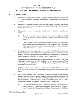 Appendix 11 (South Carolina Tsunami Response Plan) to the South Carolina Emergency Operations Plan