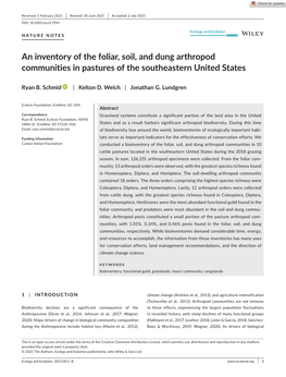 An Inventory of the Foliar, Soil, and Dung Arthropod Communities in Pastures of the Southeastern United States