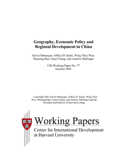 Working Papers Center for International Development at Harvard University