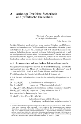 A Anhang: Perfekte Sicherheit Und Praktische Sicherheit