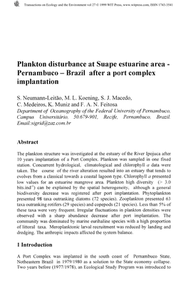 Plankton Disturbance at Suape Estuarine Area