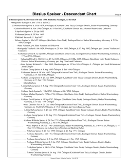 Blasius Speiser - Descendant Chart Page 1