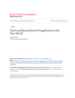 Opera and Spanish Jesuit Evangelization in the New World Chad M