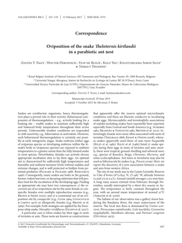 Oviposition of the Snake Thelotornis Kirtlandii in a Parabiotic Ant Nest