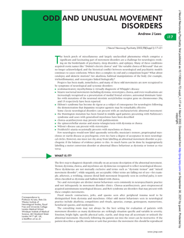 ODD and UNUSUAL MOVEMENT DISORDERS Andrew J Lees *I17