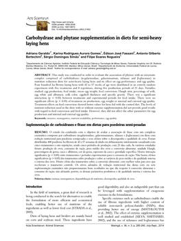 Carbohydrase and Phytase Supplementation in Diets for Semi-Heavy Laying Hens