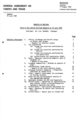 GENERAL AGREEMENT on $^St 1981 TARIFFS and TRADE Limited Distribution