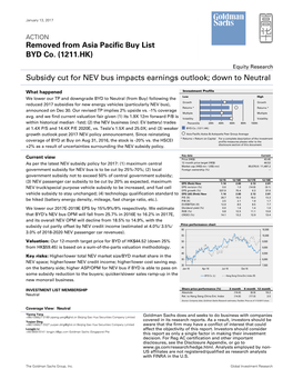 Subsidy Cut for NEV Bus Impacts Earnings Outlook; Down to Neutral