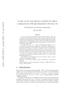 A Note on the Unit Distance Problem for Planar Configurations with Q