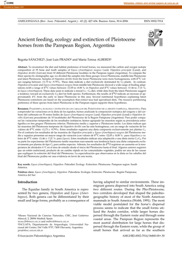 Ancient Feeding, Ecology and Extinction of Pleistocene Horses from the Pampean Region, Argentina