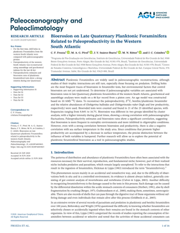 Bioerosion on Late Quaternary Planktonic Foraminifera Related to Paleoproductivity in the Western South Atlantic