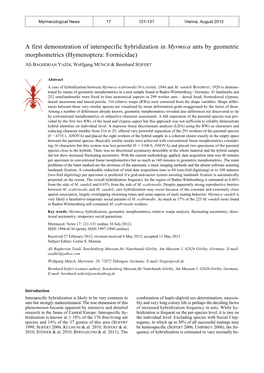 A First Demonstration of Interspecific Hybridization in Myrmica Ants by Geometric Morphometrics (Hymenoptera: Formicidae)