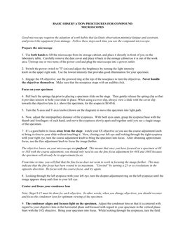 Basic Observation Procedures for Compound Microscopes