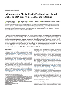 Preclinical and Clinical Studies on LSD, Psilocybin, MDMA, and Ketamine