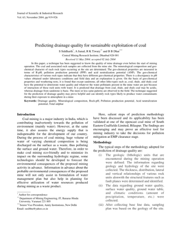Predicting Drainage Quality for Sustainable Exploitation of Coal
