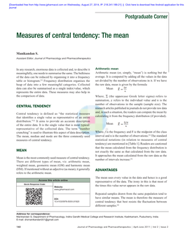 Measures of Central Tendency: the Mean