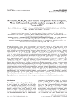 Boromullite, Al9bsi2o19, a New Mineral from Granulite-Facies Metapelites, Mount Staﬀord, Central Australia: a Natural Analogue of a Synthetic “Boron-Mullite”