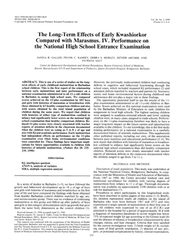 The Long-Term Effects of Early Kwashiorkor Compared with Marasmus. IV. Performance on the National High School Entrance Examination