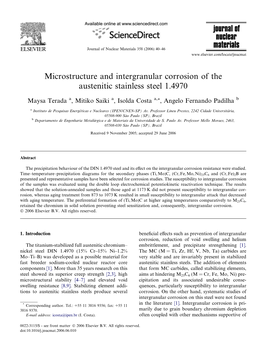 Microstructure and Intergranular Corrosion of the Austenitic Stainless Steel 1.4970