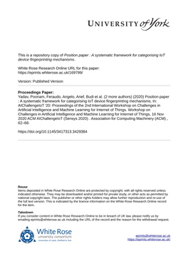 A Systematic Framework for Categorising Iot Device Fingerprinting Mechanisms