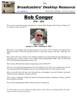 Bob Conger 1938 – 2016