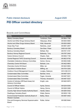 PID Officer Contact Directory