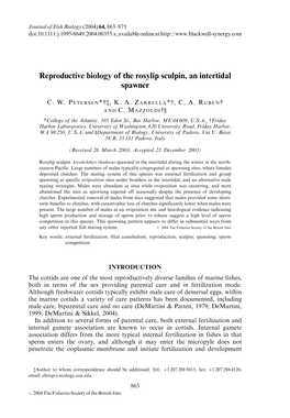 Reproductive Biology of the Rosylip Sculpin, an Intertidal Spawner