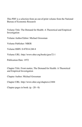 Front Matter, the Demand for Health: a Theoretical and Empirical Investigation